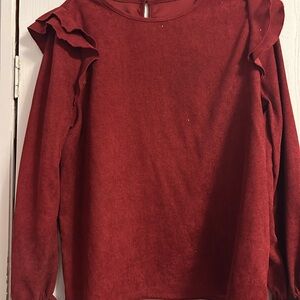 SHEIN Red Ruffled Mandarin Collar Blouse